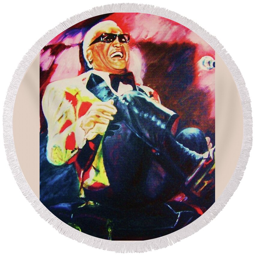 Makin It Do What It Do Round Beach Towel featuring the painting Ray Charles by Victor Thomason