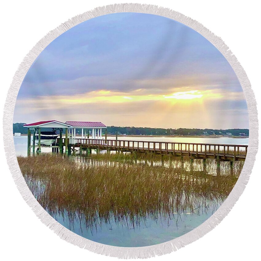 Landscape Round Beach Towel featuring the photograph Ray of light by Michael Stothard