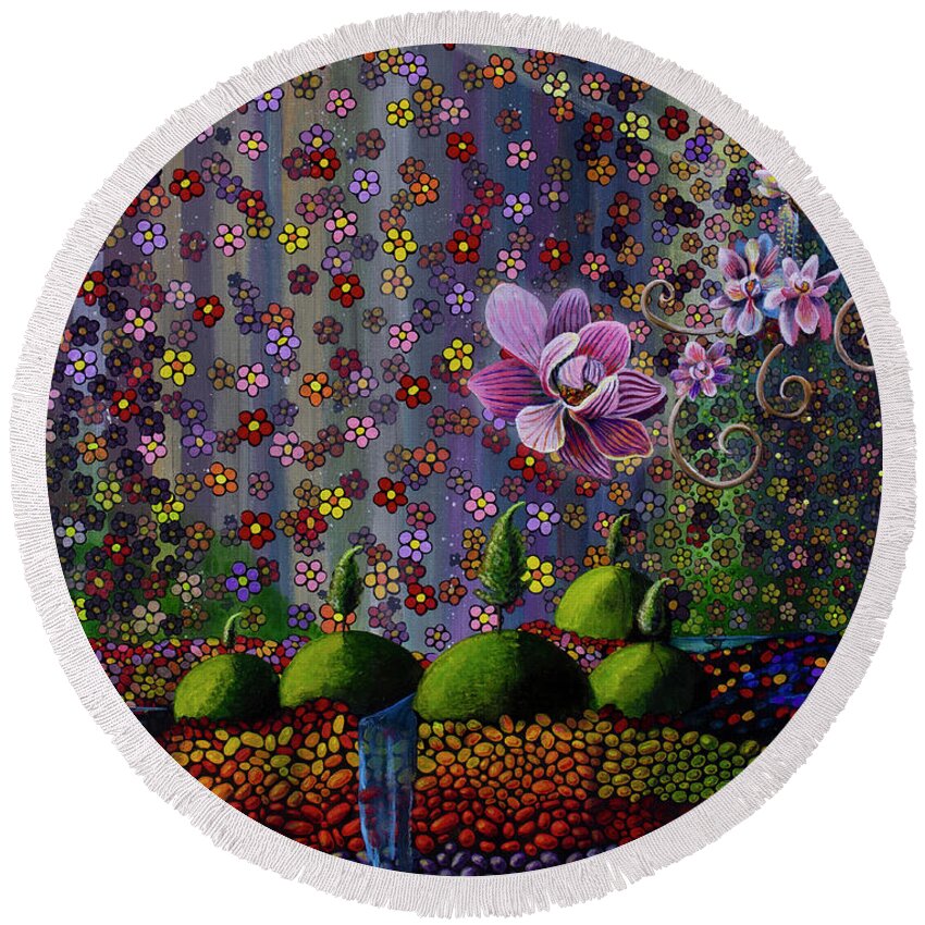  Round Beach Towel featuring the painting Rays of Violet by Mindy Huntress