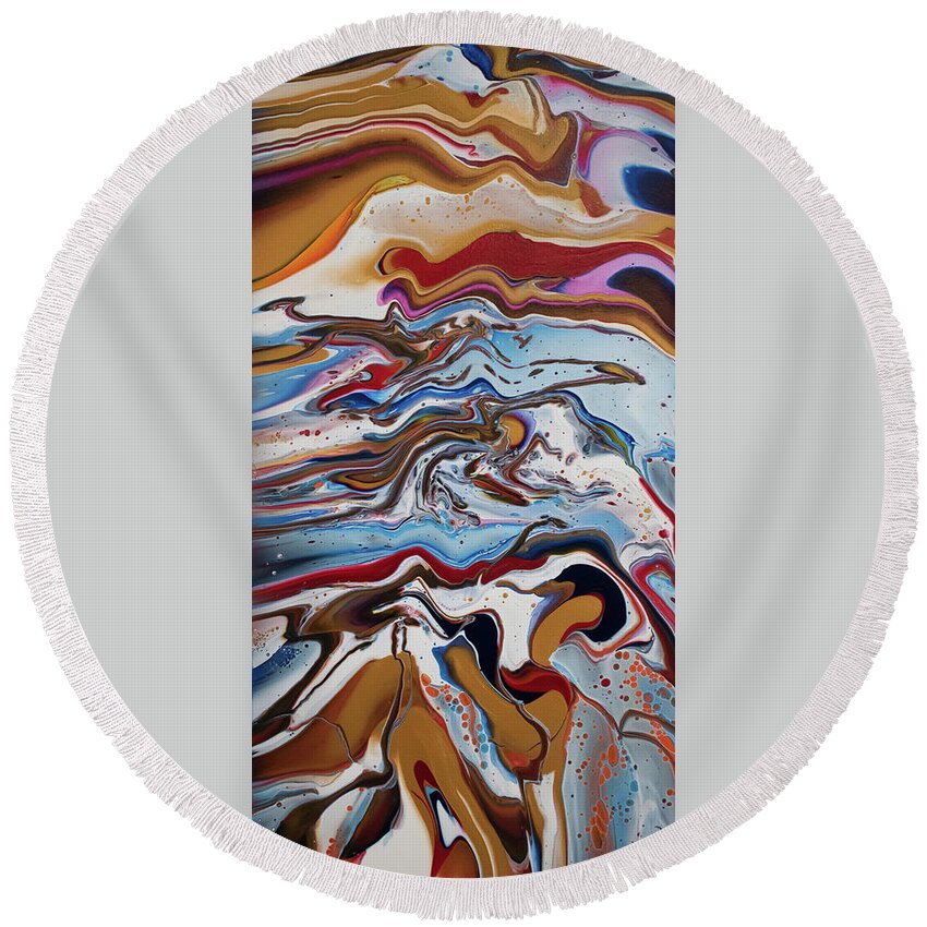 Pour Round Beach Towel featuring the mixed media Reaching for gold by Aimee Bruno