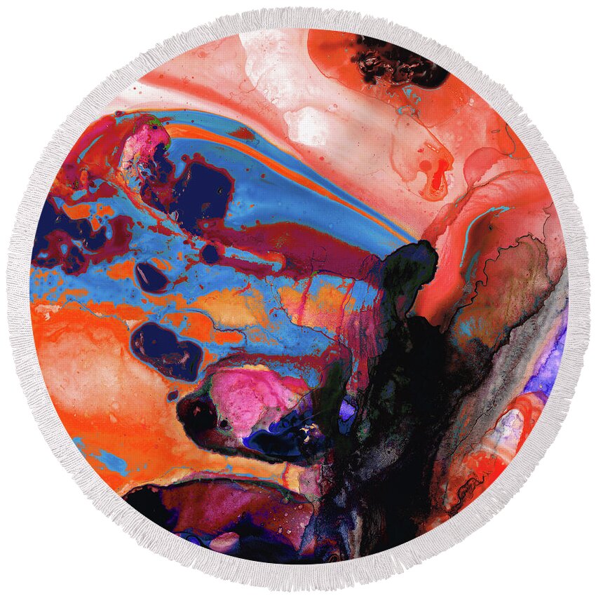 Red Round Beach Towel featuring the painting Red And Blue Art - Prophet - Sharon Cummings by Sharon Cummings