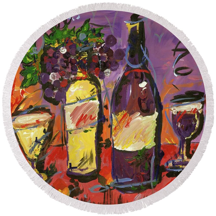 Wine Round Beach Towel featuring the painting Red and White Wine by Britt Miller