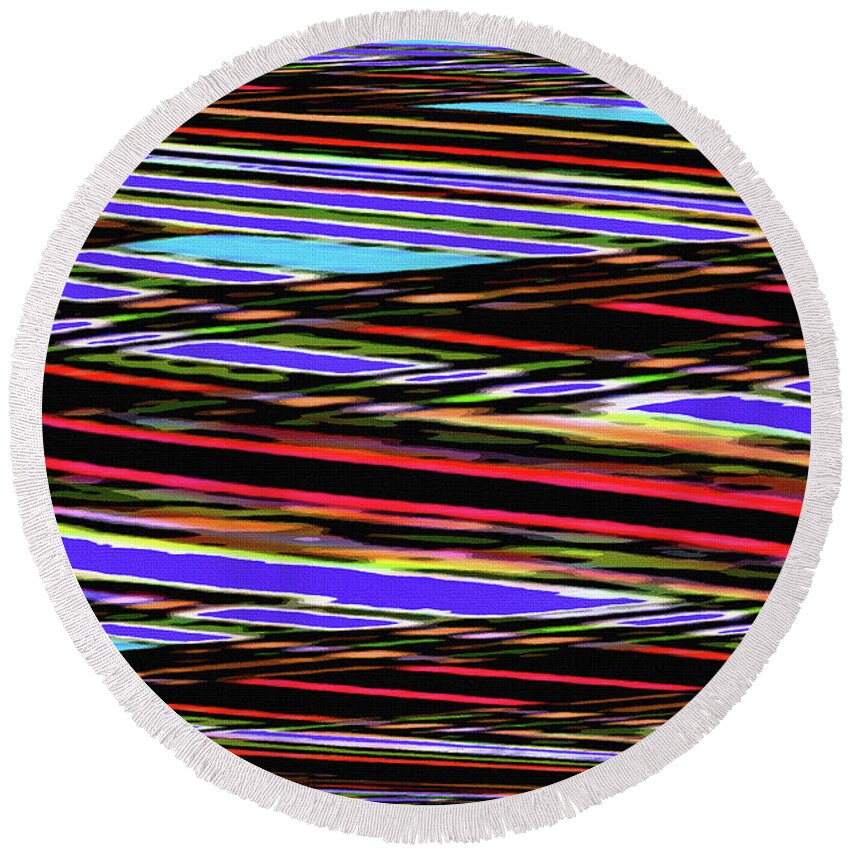Red Blue White And Green With Black Abstract Round Beach Towel featuring the digital art Red Blue White And Green With Black Abstract by Tom Janca
