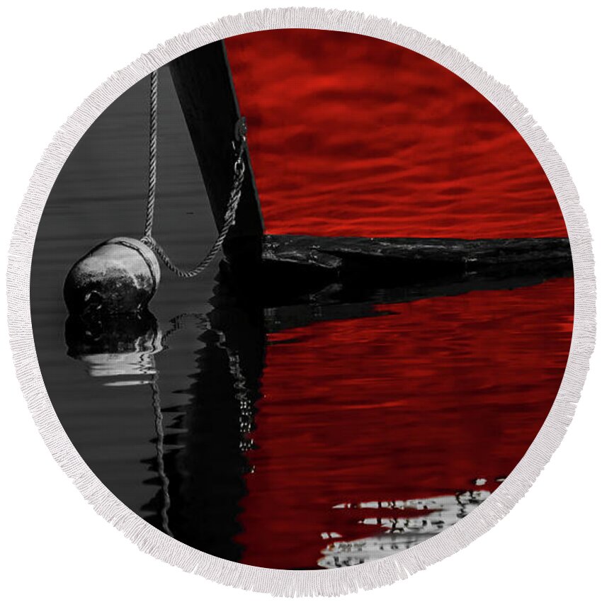 Red Boat Round Beach Towel featuring the photograph Red Boat 2 by Darius Aniunas