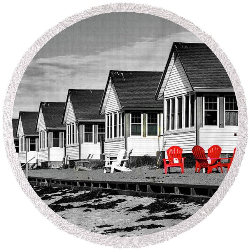 Cape Cod Round Beach Towel featuring the photograph Red Chairs by David Lee