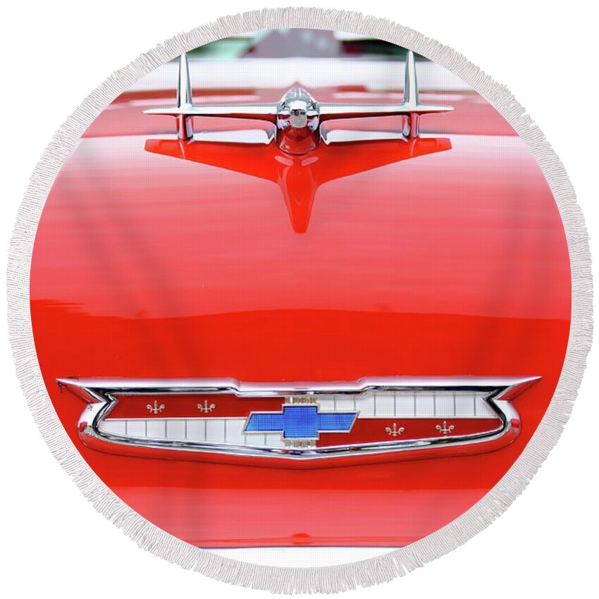 Chevy Bel Air Round Beach Towel featuring the photograph Red Chevy by Lens Art Photography By Larry Trager