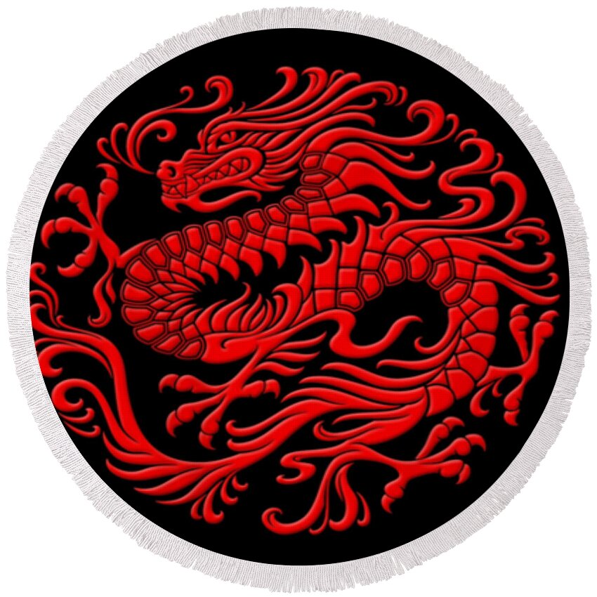 Red Round Beach Towel featuring the digital art Red dragon by Mopssy Stopsy
