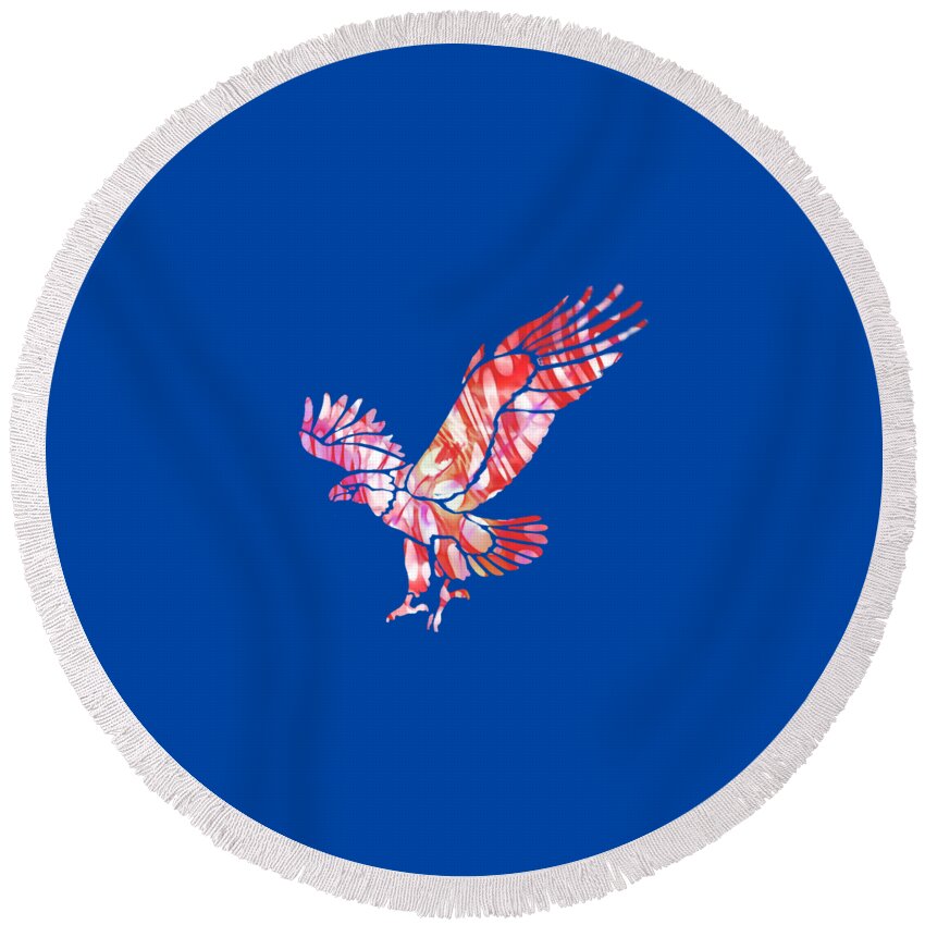  Round Beach Towel featuring the mixed media Red Eagle Silhouette by Eileen Backman