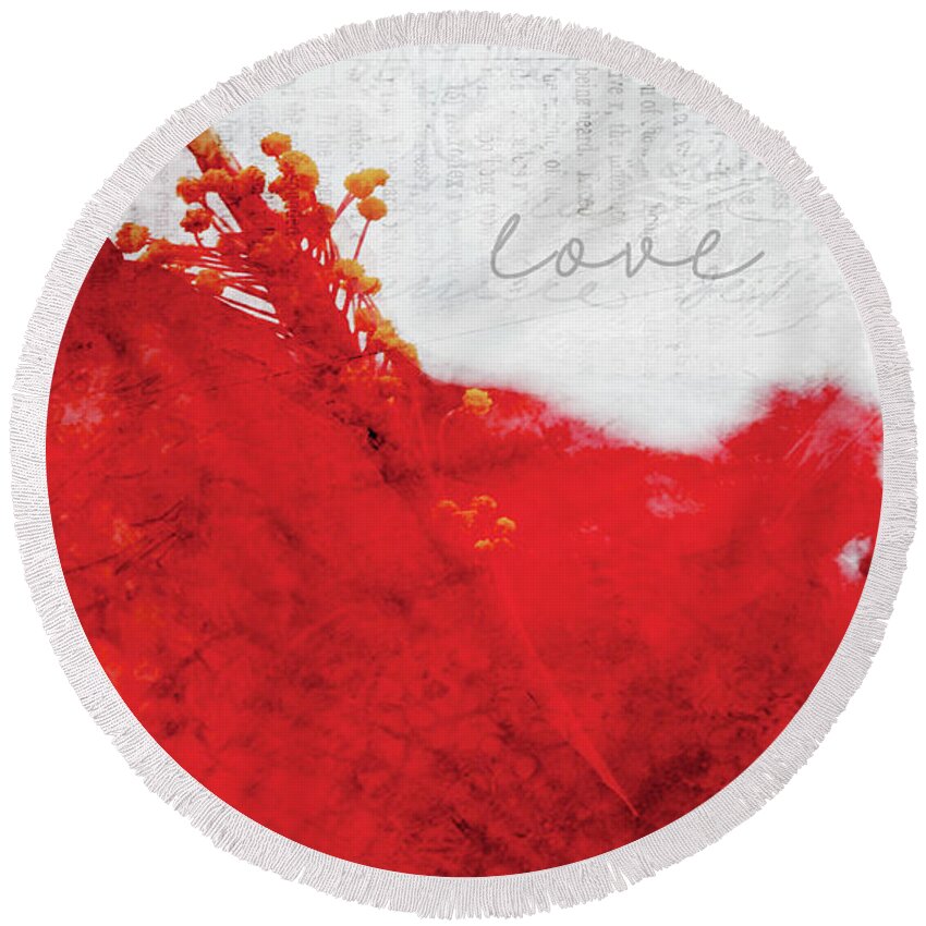 Valentine Round Beach Towel featuring the digital art Red Flower of Love by Moira Law