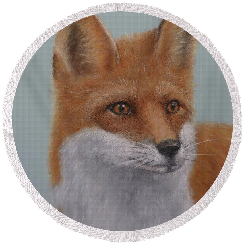 Fox Round Beach Towel featuring the painting Red Fox by Monica Burnette