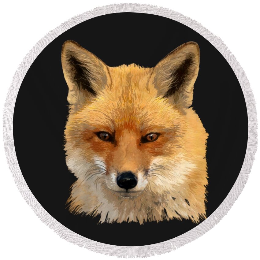 Fox Round Beach Towel featuring the painting Red Fox Portrait Sans Background by Judy Cuddehe