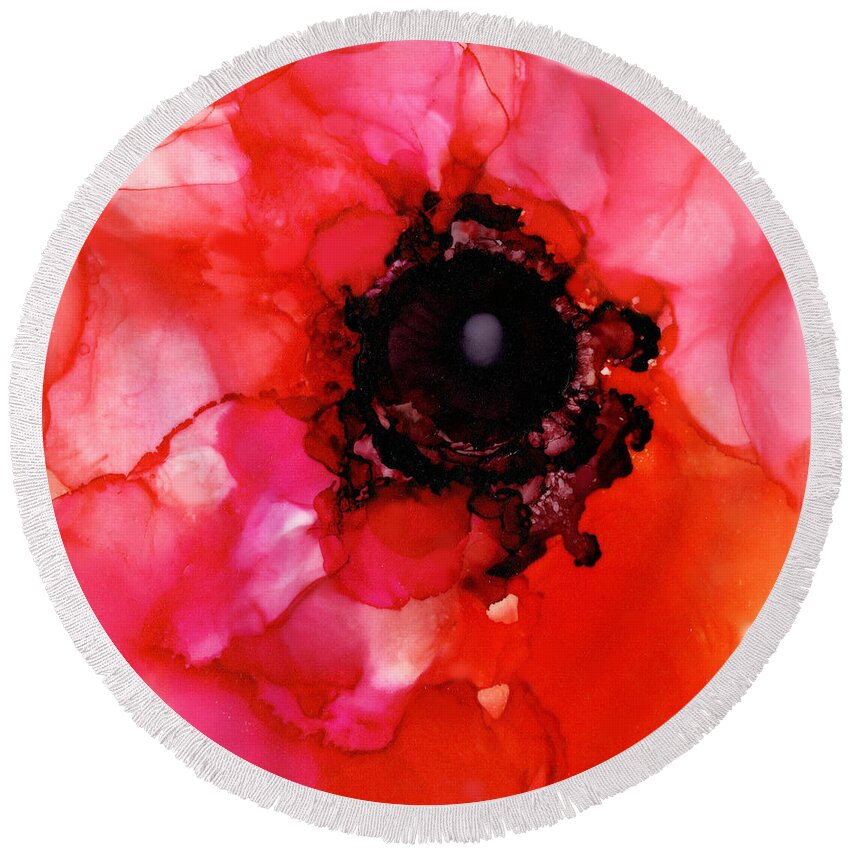  Round Beach Towel featuring the painting Red Hot Poppy by Daniela Easter