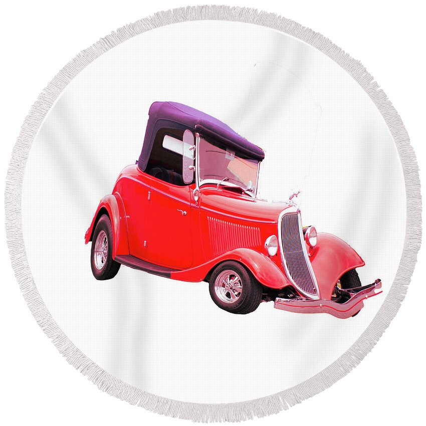 Wall Decor Round Beach Towel featuring the photograph Red Hot rod by Ron Roberts