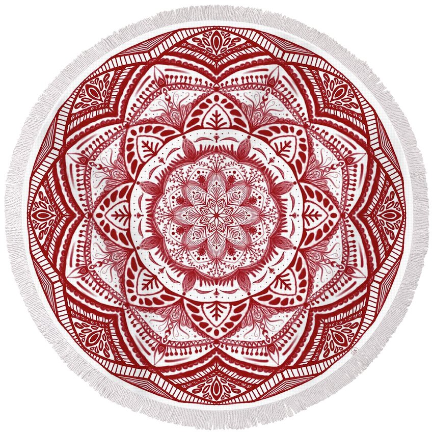 Mandala Round Beach Towel featuring the digital art Red Mandala by Angie Tirado