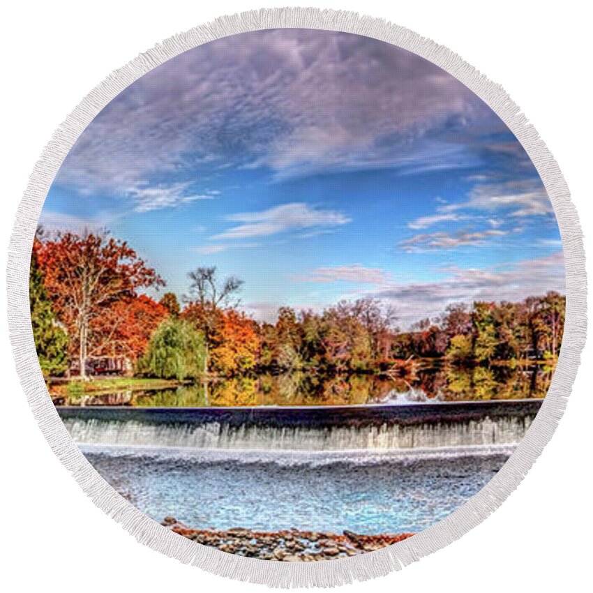 Recent Round Beach Towel featuring the photograph Red Mill Pano by Geraldine Scull