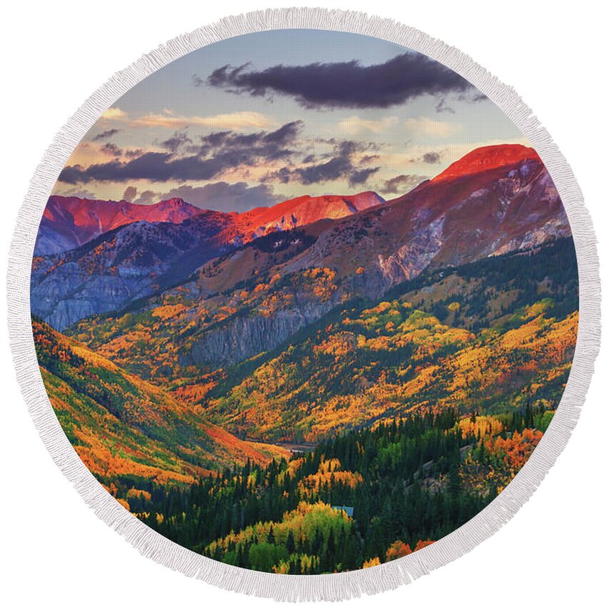 Colorado Round Beach Towel featuring the photograph Red Mountain Pass Sunset by Darren White