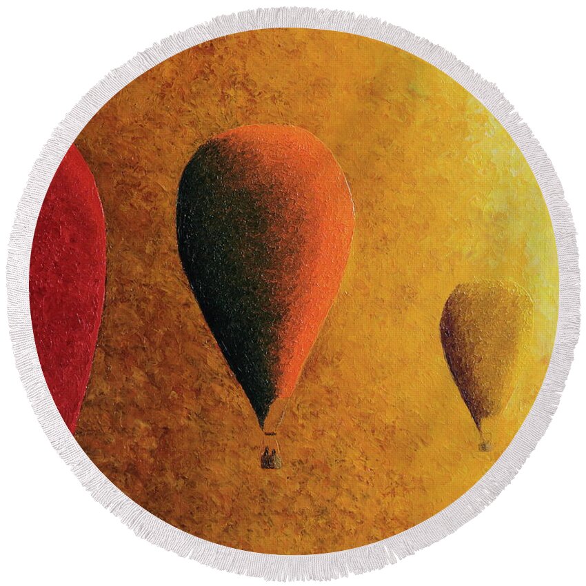 Red Round Beach Towel featuring the painting Red, orange and yellow by Russell Hinckley