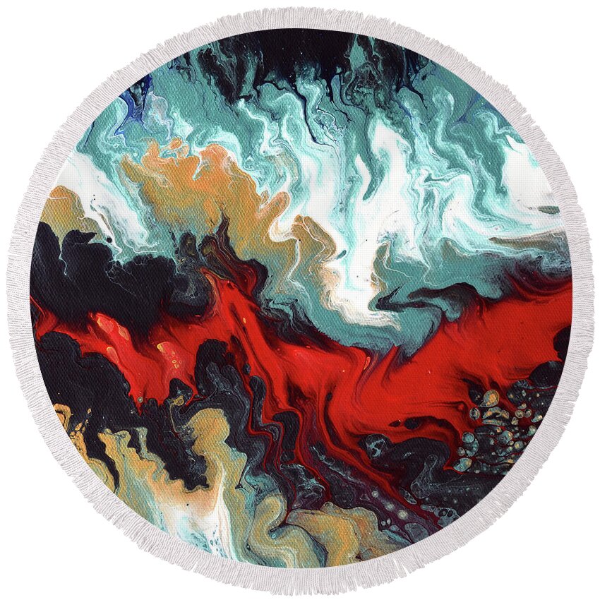  Round Beach Towel featuring the painting Red Phoenix Rising by Laura Iverson