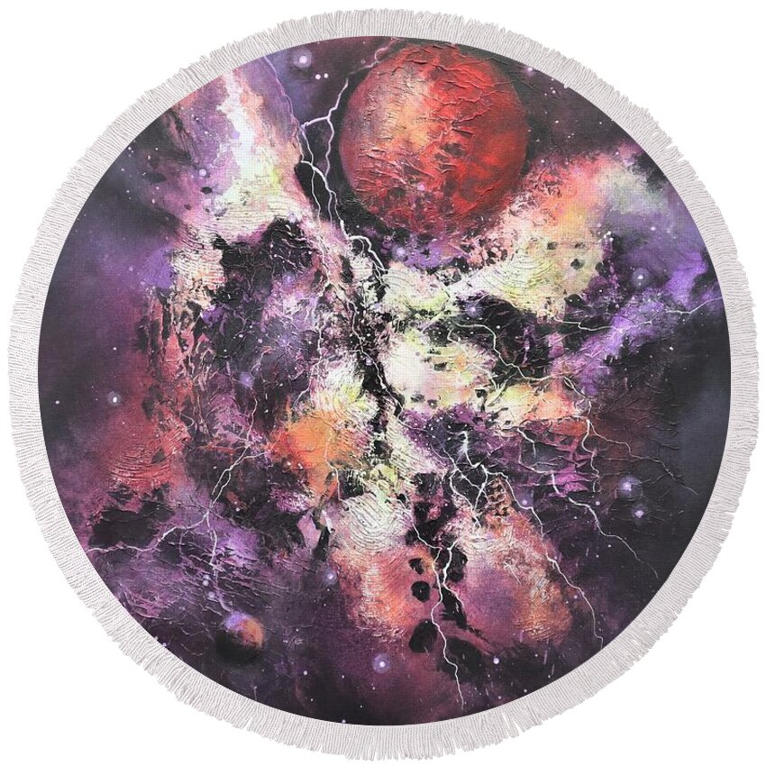 Red Planet Round Beach Towel featuring the painting Red Planet by Tom Shropshire