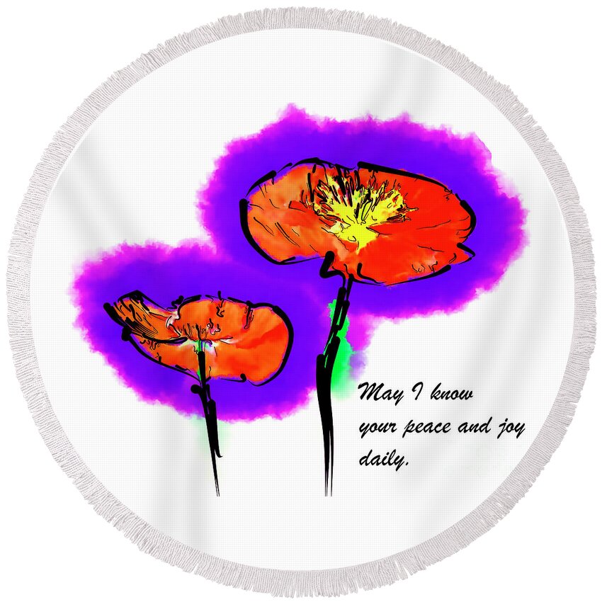 Prayer Round Beach Towel featuring the digital art Red Poppies by Kirt Tisdale