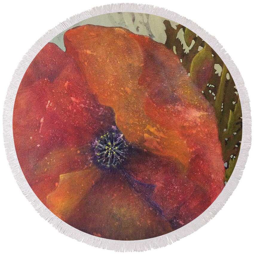 Home Round Beach Towel featuring the painting Red poppy by Milly Tseng