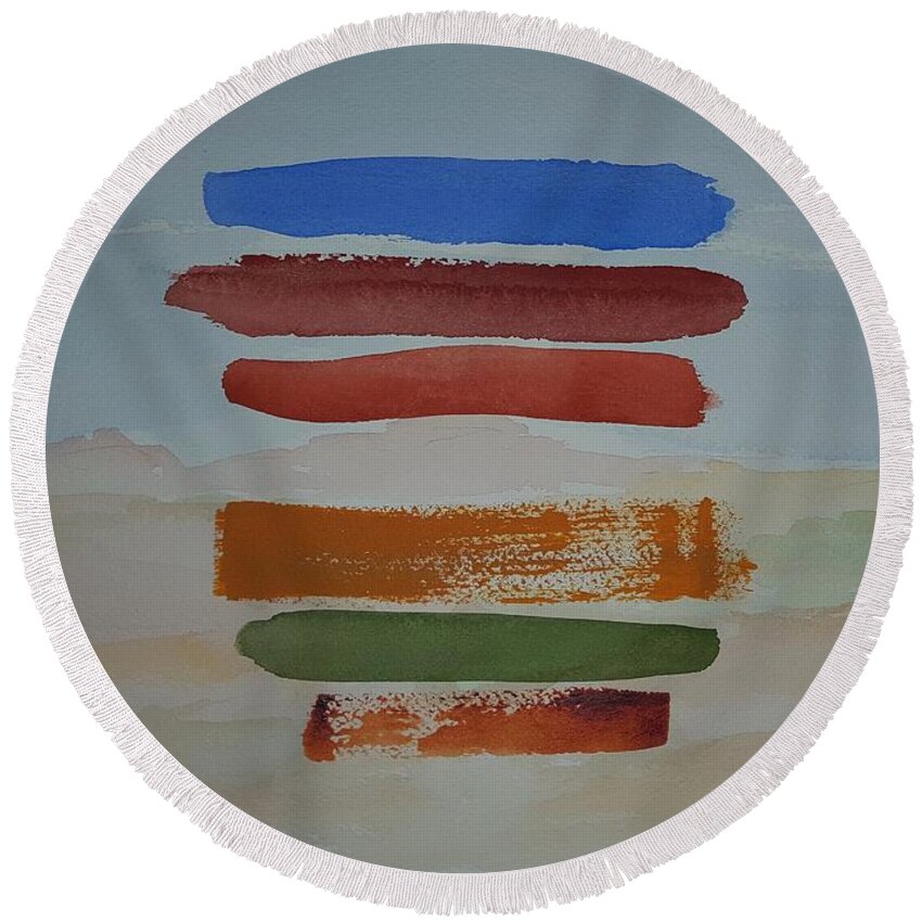Watercolor Round Beach Towel featuring the painting Red Pueblo by John Klobucher
