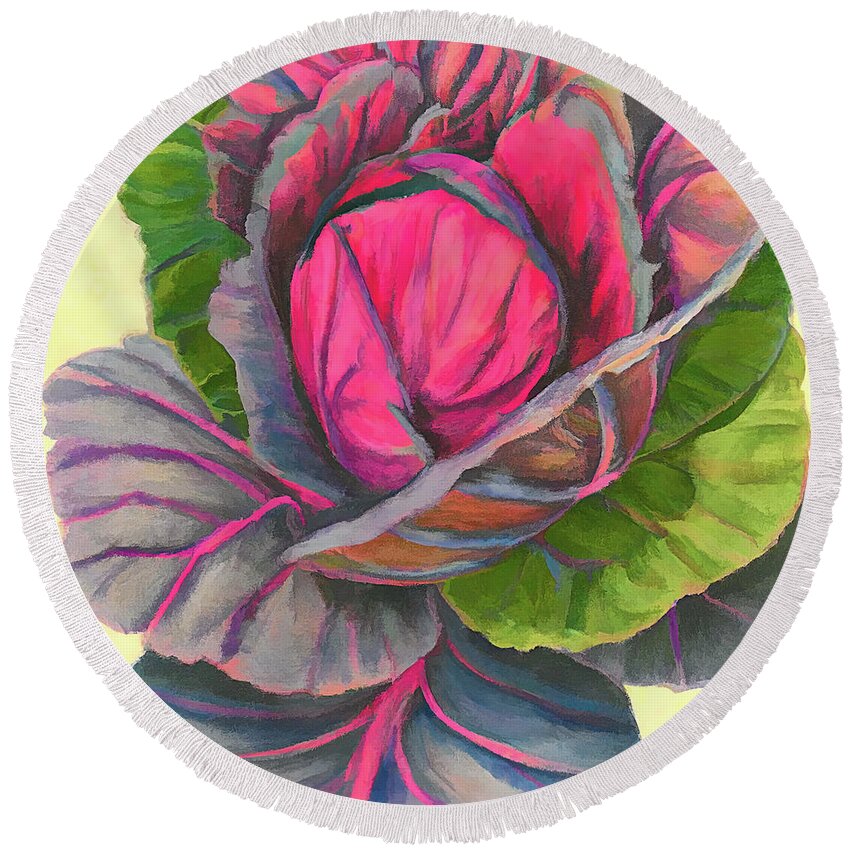 Cabbage Round Beach Towel featuring the digital art Red Red Cabbage by Cathy Anderson