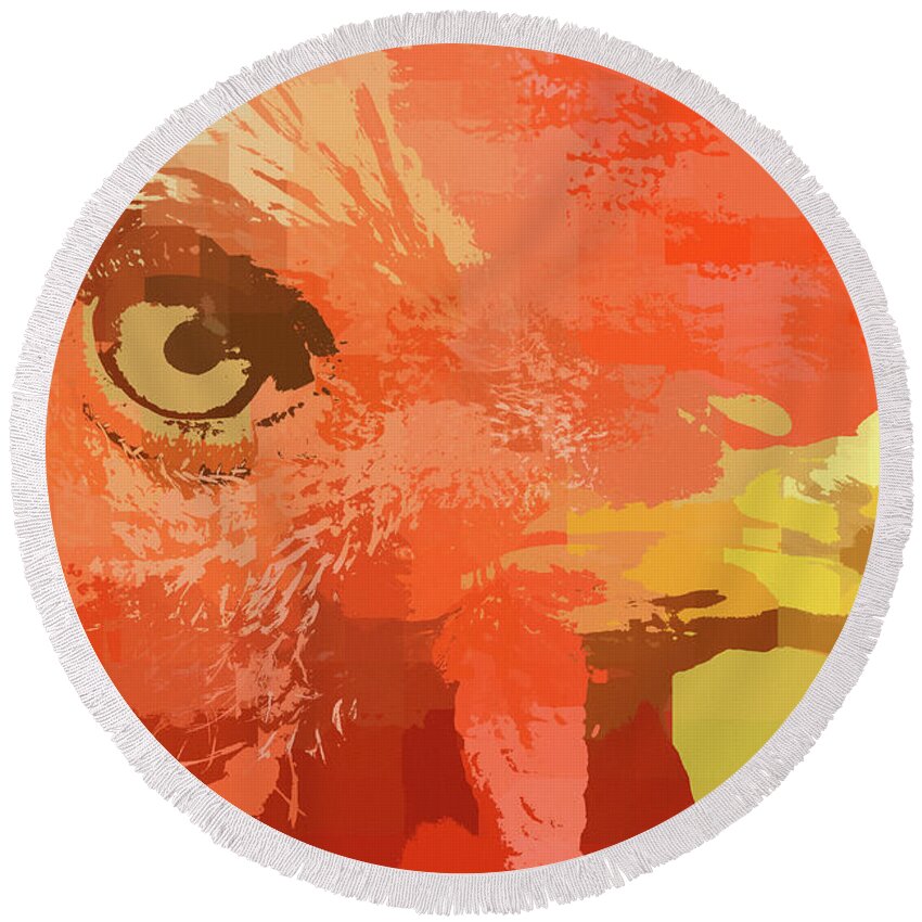 Red Round Beach Towel featuring the mixed media Red Rooster in Abstract by Shelli Fitzpatrick