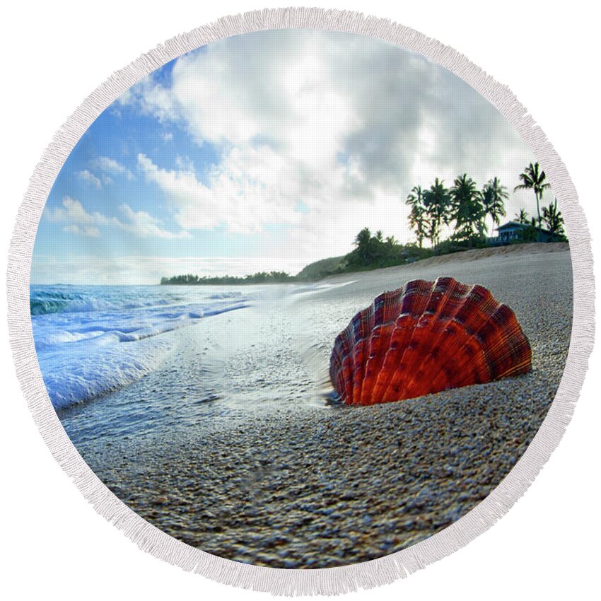 Shell Round Beach Towel featuring the photograph Red Shell Sunrise by Sean Davey