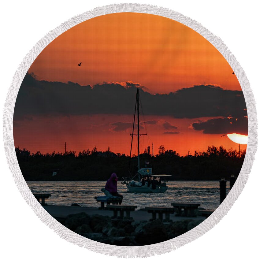Fort Pierce Round Beach Towel featuring the digital art Red Skies At Night by Todd Tucker