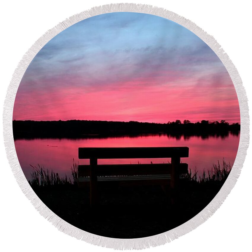Sunset Round Beach Towel featuring the photograph Red Sky Sunset by Mary Walchuck