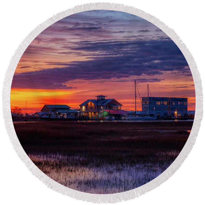 Southport Round Beach Towel featuring the photograph Red sunrise by Nick Noble