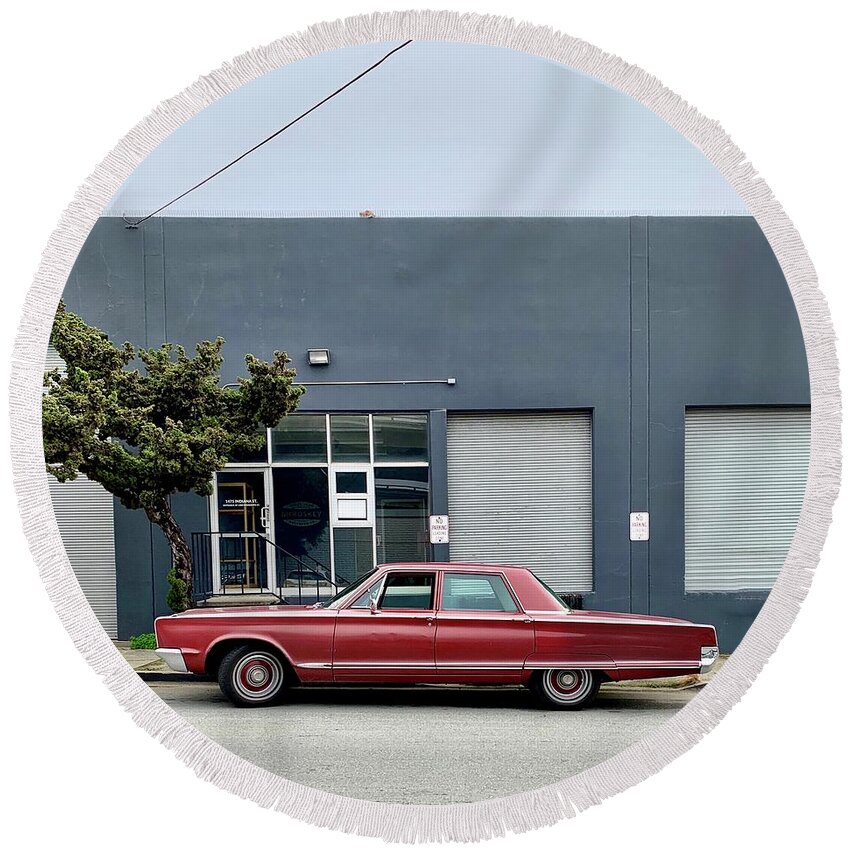  Round Beach Towel featuring the photograph Red Vintage Car by Julie Gebhardt
