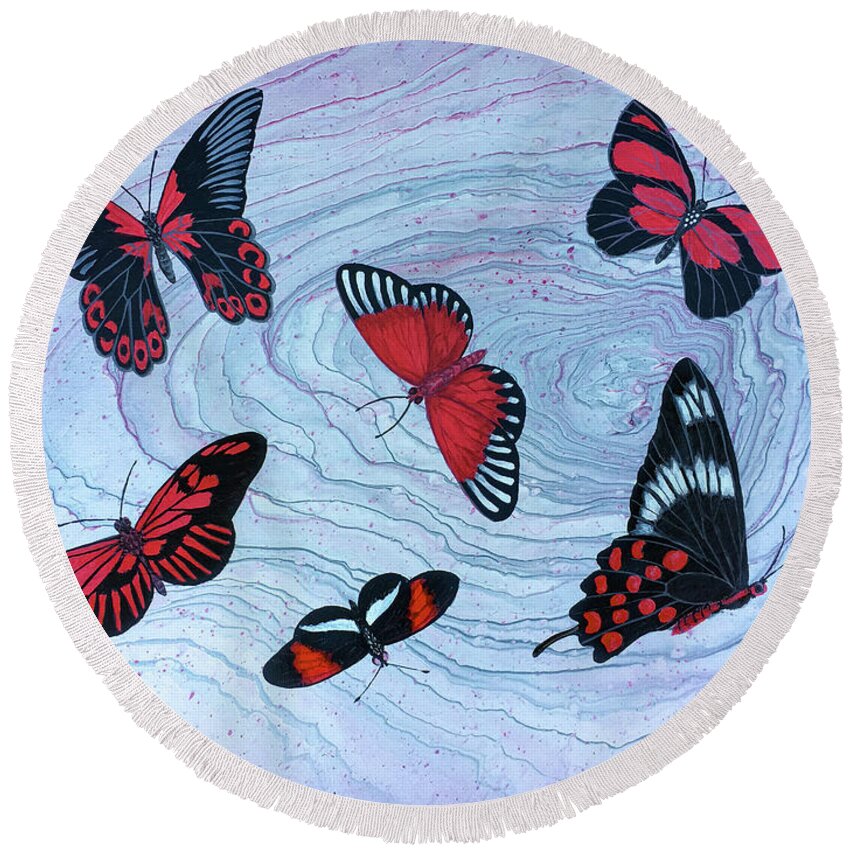 Butterflies Round Beach Towel featuring the painting Red Wings by Lucy Arnold