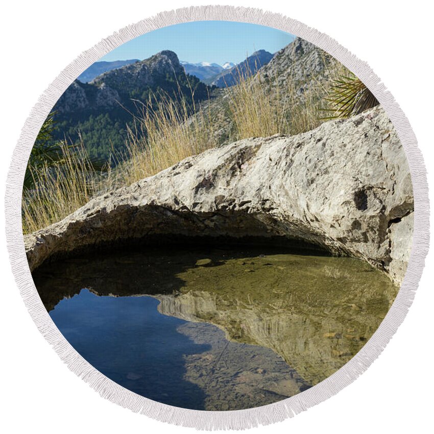 Water Round Beach Towel featuring the photograph Water hole in the mountains by Adriana Mueller