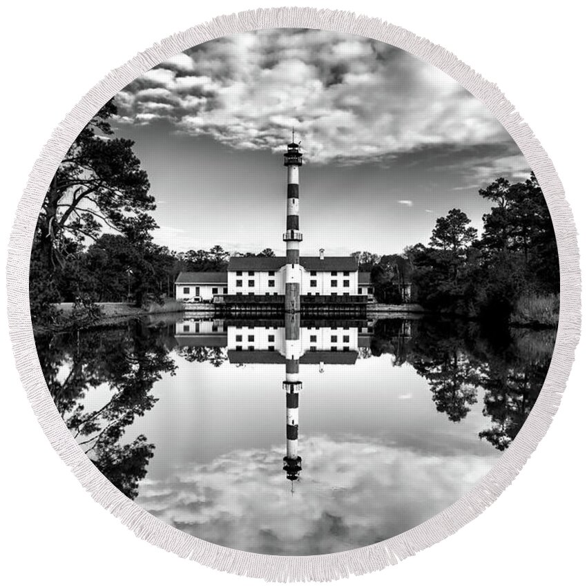Lake Mattamuskeet Pump Station Round Beach Towel featuring the photograph Reflection in Time by C Renee Martin
