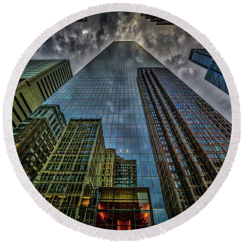 Cityscape Photography Round Beach Towel featuring the photograph Reflections 2.0 by Darrell DeRosia