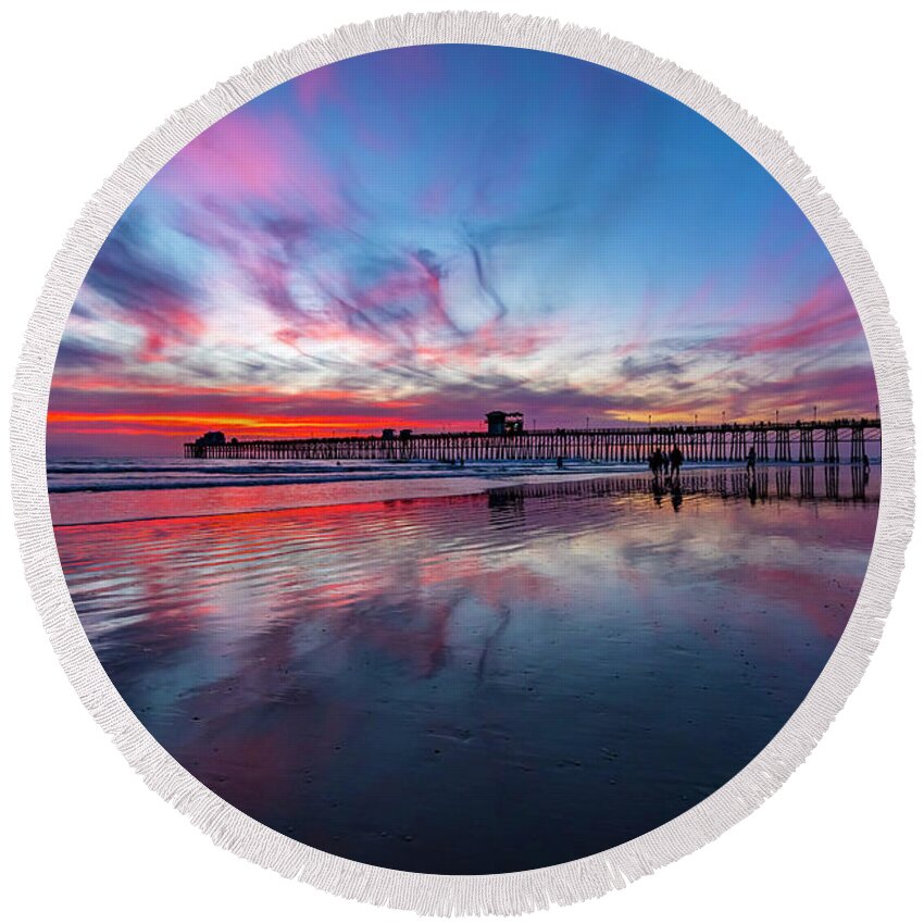 Beach Round Beach Towel featuring the photograph Reflections at Oceanside by Rich Cruse