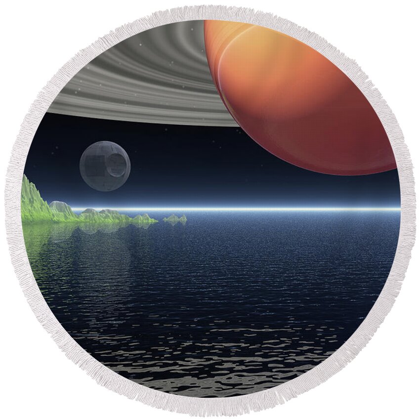 Saturn Round Beach Towel featuring the digital art Reflections of Saturn by Phil Perkins