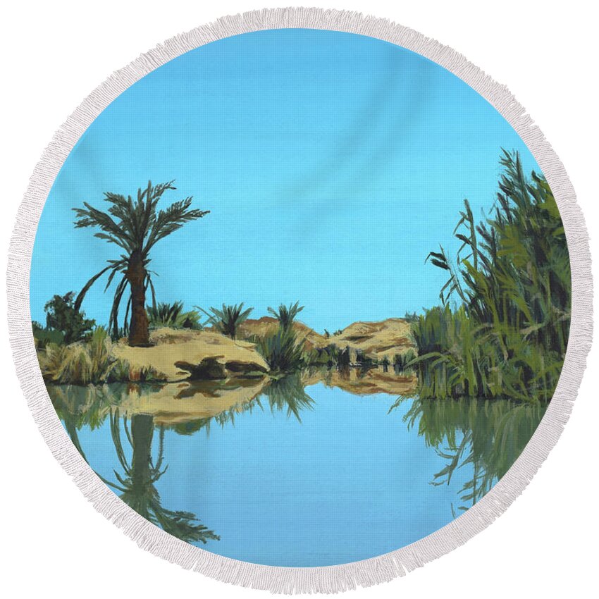  Round Beach Towel featuring the painting Reflections by Sarra Elgammal