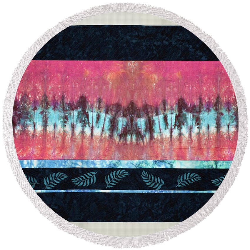 Fiber Art Round Beach Towel featuring the mixed media Reflections by Vivian Aumond