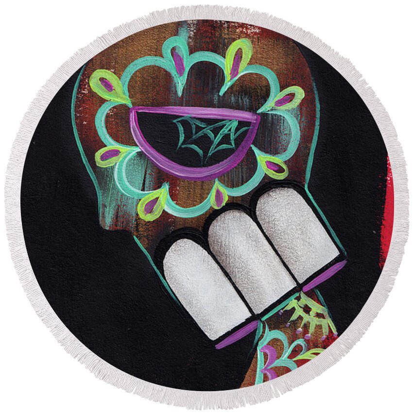 Dia De Los Muertos Round Beach Towel featuring the painting Regret by Abril Andrade