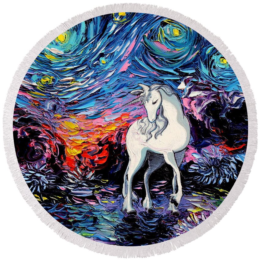 Last Unicorn Round Beach Towel featuring the painting Regret by Aja Trier