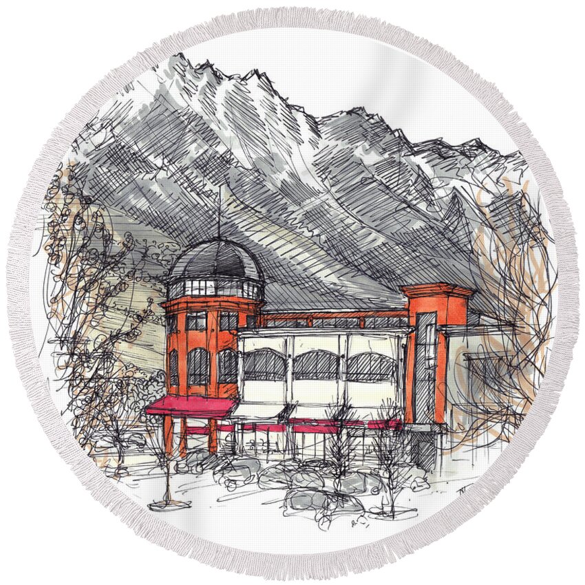 Queenstown Round Beach Towel featuring the drawing Remarkables Park 2020 by Tom Napper
