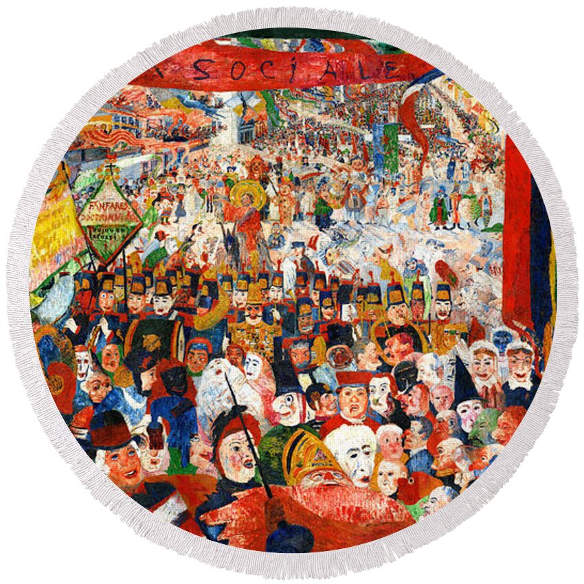 Wingsdomain Round Beach Towel featuring the painting Remastered Art Christ's Entry Into Brussels In 1889 by James Ensor 20220205 by James Ensor
