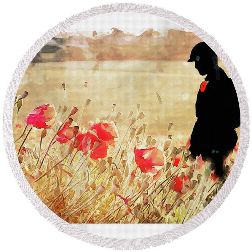Soldier Poppies Round Beach Towel featuring the digital art Remember Them by Airpower Art