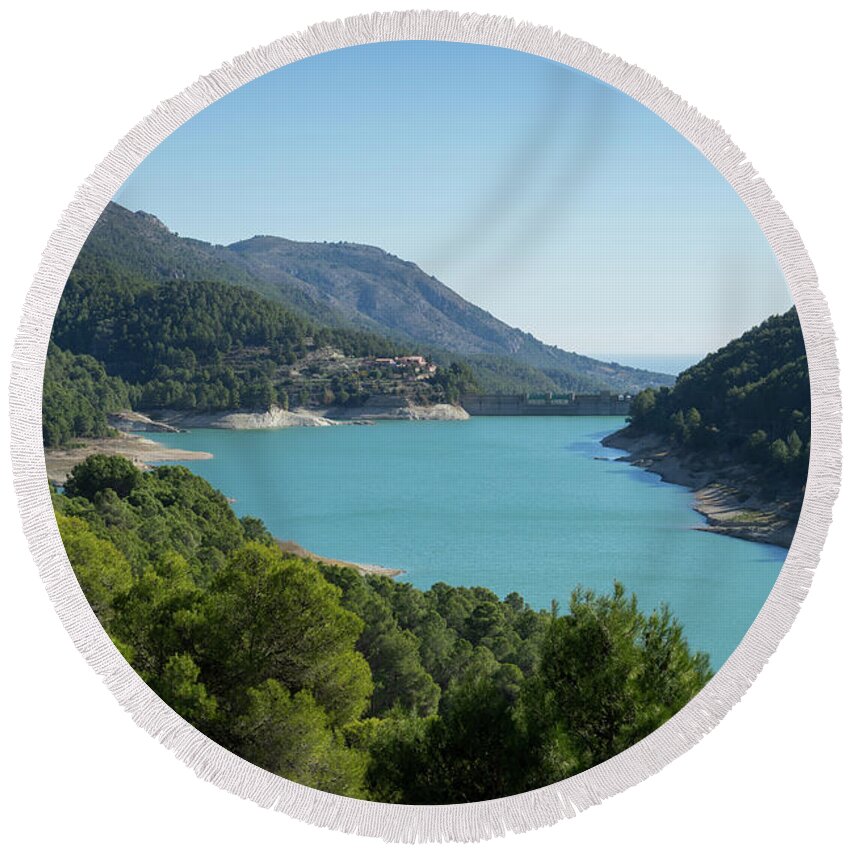 Lake Round Beach Towel featuring the photograph Reservoir of Guadalest by Adriana Mueller