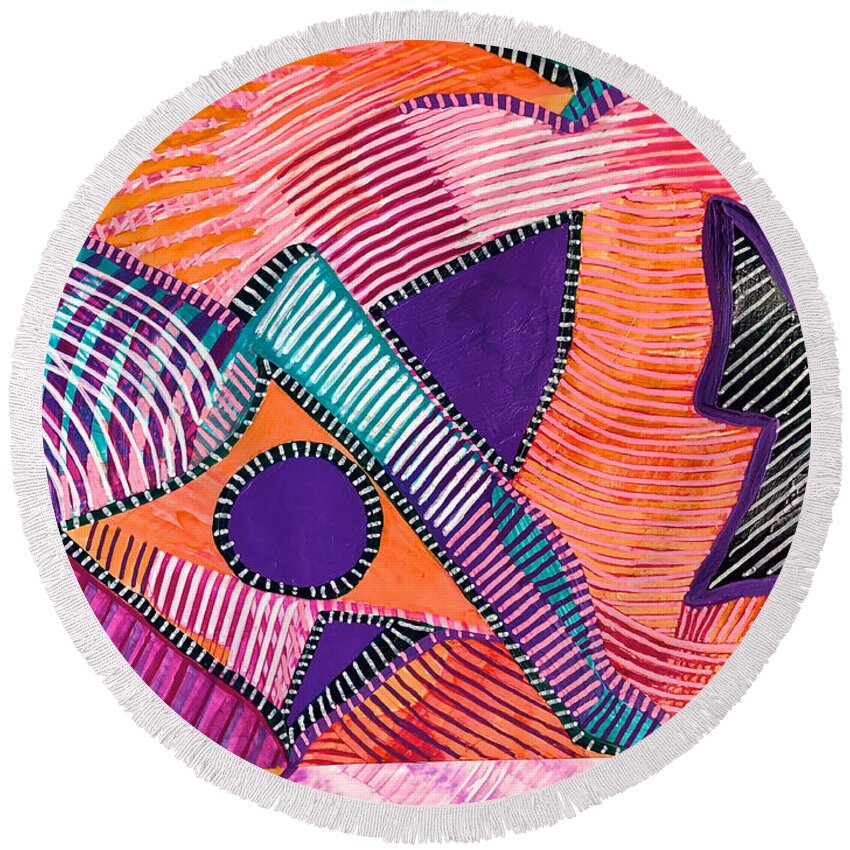  Round Beach Towel featuring the painting Restless for Action by Polly Castor