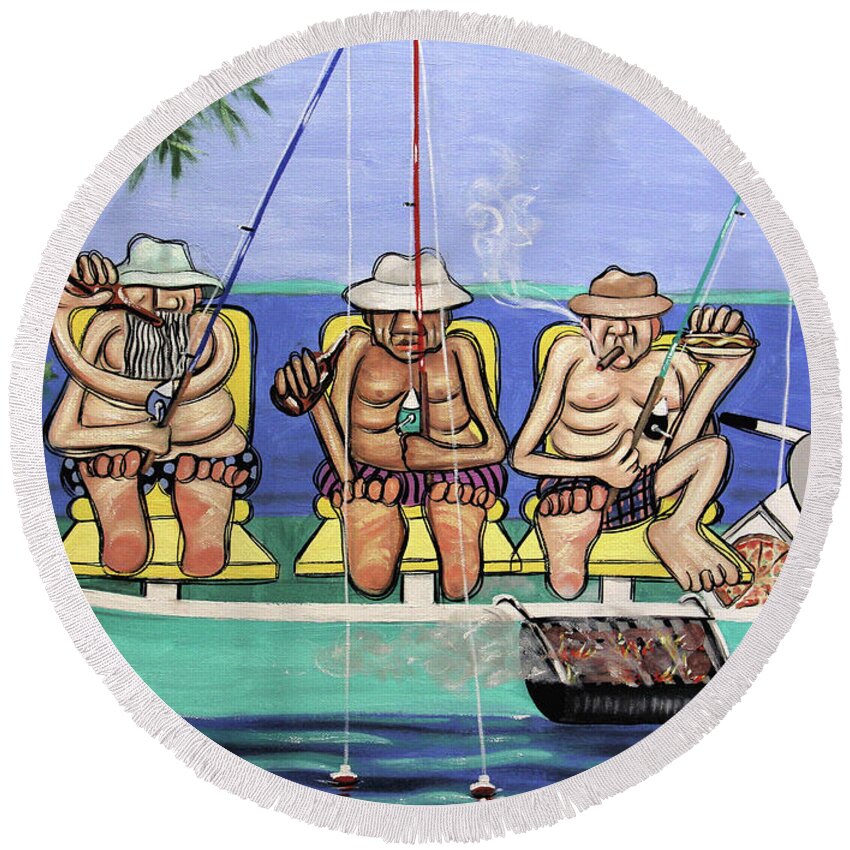 Fishing Round Beach Towel featuring the painting Retired Fisherman by Anthony Falbo