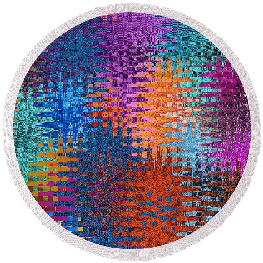 Abstract Round Beach Towel featuring the digital art Retro 60's - Tweed by Ronald Mills